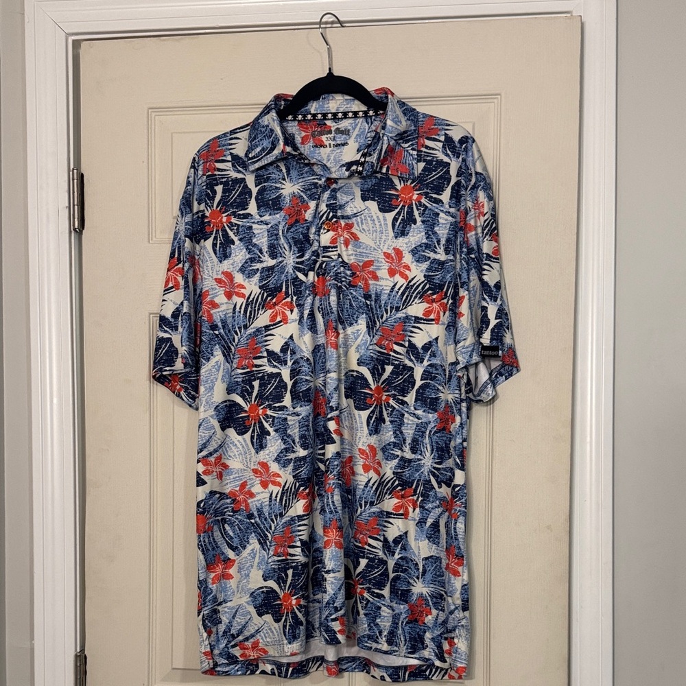 Floral Blue and Red Men's Polo Shirt
